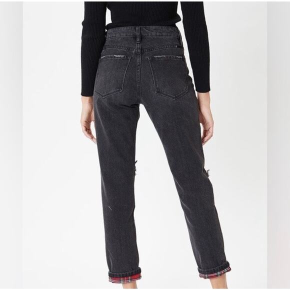 KanCan Women's 1/24 Black Denim High Rise Patchwork Distressed Boyfriend Jeans - Picture 2 of 12